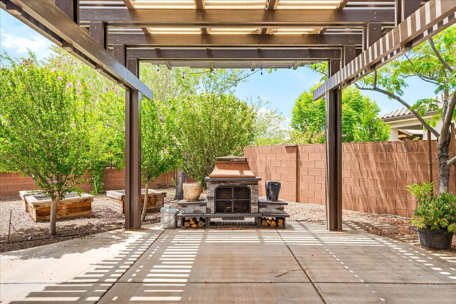 Pergola & outdoor living space — 313 W Peridot Dr, Washington, UT 84780
